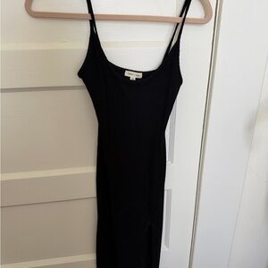 silence + noise Black Ribbed Spaghetti-Strap Maxi Dress